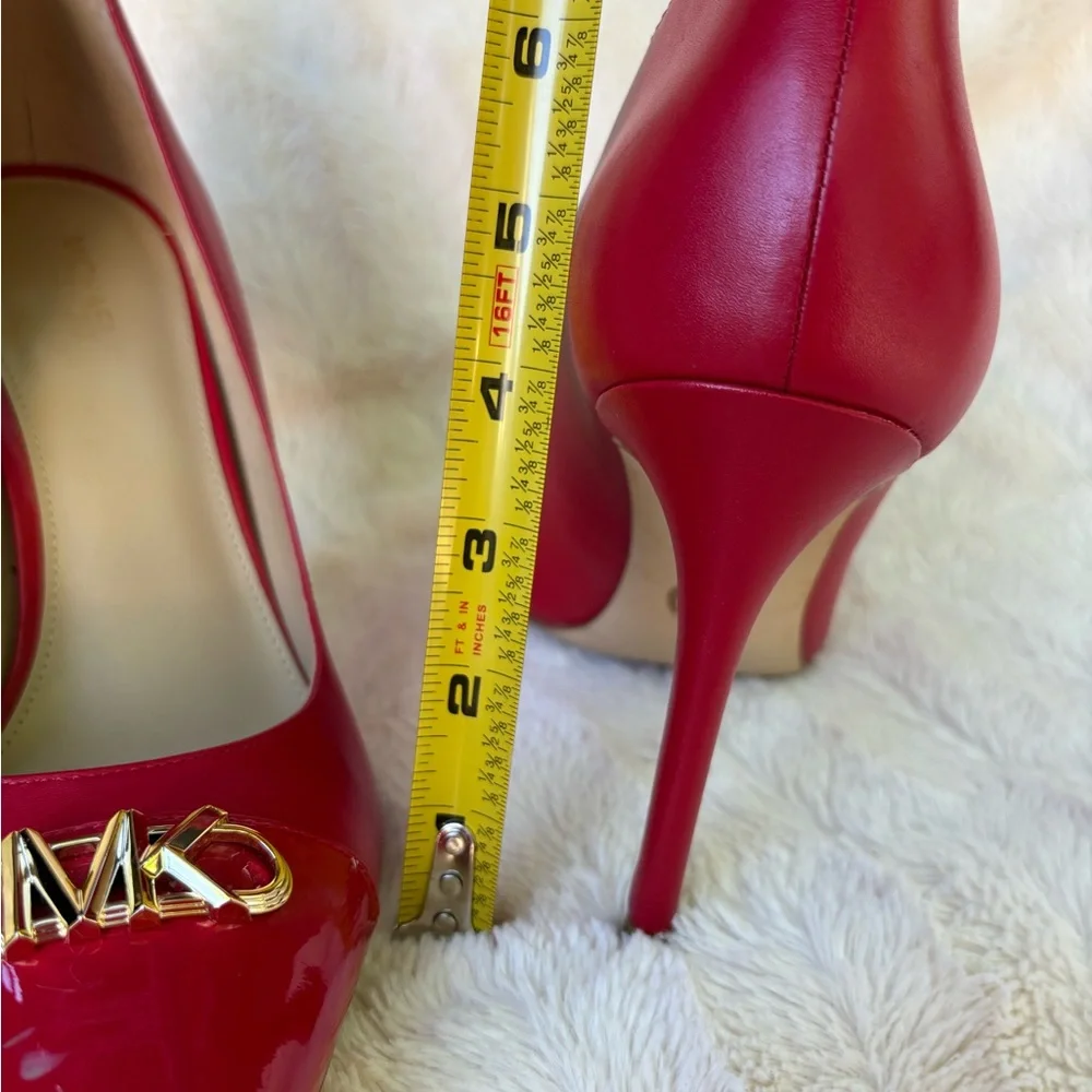 Michael Kors Red Pointed Toe Leather Pumps with Gold MK Logo size 9.5